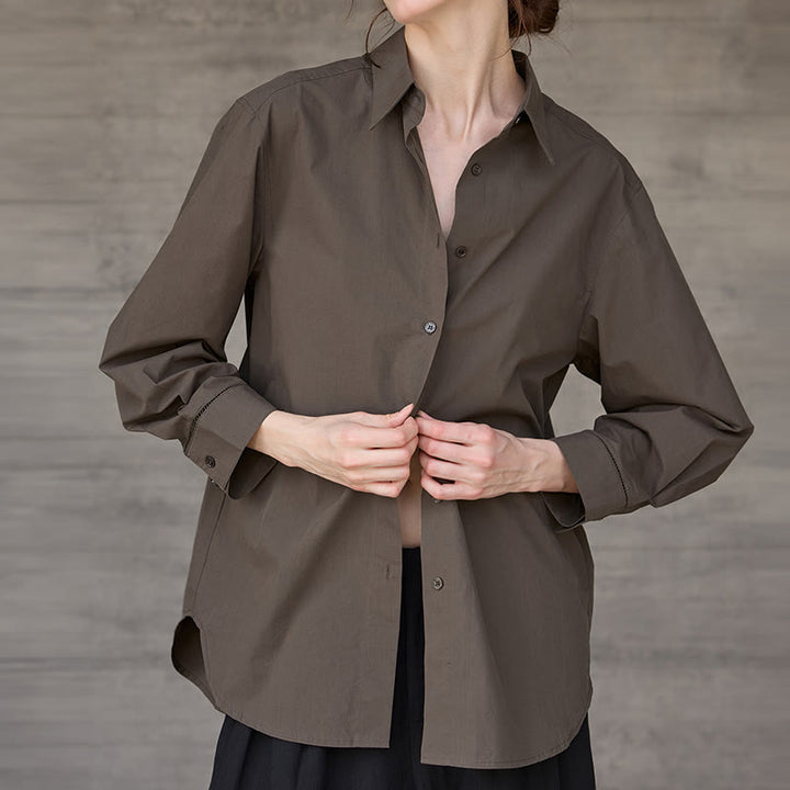 Olivenorma - Camicia da donna in cotone con colletto oversize e maniche lunghe con bottoni - image 1