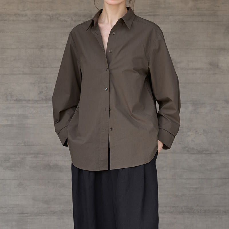 Olivenorma - Camicia da donna in cotone con colletto oversize e maniche lunghe con bottoni - image 3
