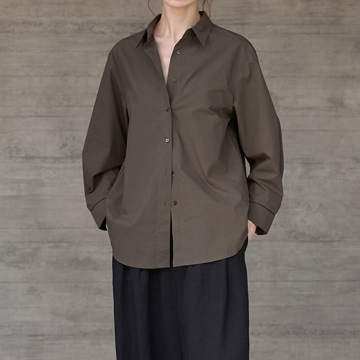 Olivenorma - Camicia da donna in cotone con colletto oversize e maniche lunghe con bottoni - image 3