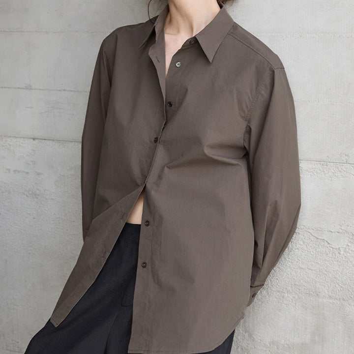 Olivenorma - Camicia da donna in cotone con colletto oversize e maniche lunghe con bottoni - image 2