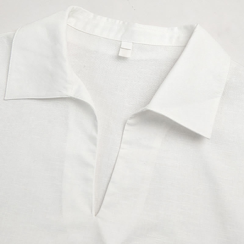 Olivenorma Camicia da donna in lino con maniche arrotolabili e scollo a V, bianca e tinta unita - image 7