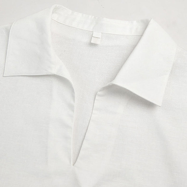 Olivenorma Camicia da donna in lino con maniche arrotolabili e scollo a V, bianca e tinta unita - image 7