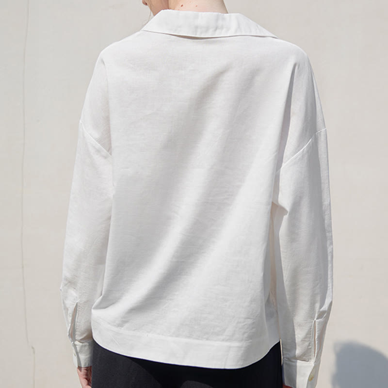 Olivenorma Camicia da donna in lino con maniche arrotolabili e scollo a V, bianca e tinta unita - image 3