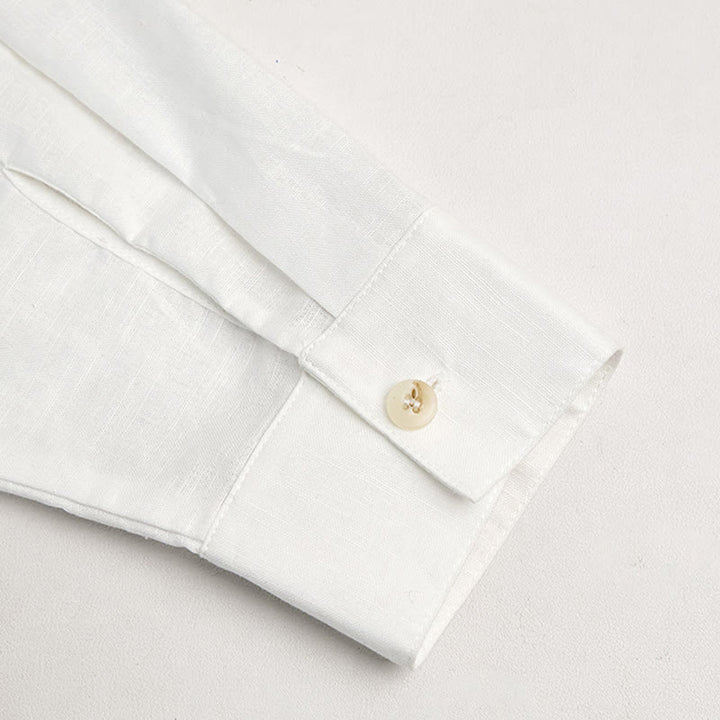 Olivenorma Camicia da donna in lino con maniche arrotolabili e scollo a V, bianca e tinta unita - image 10