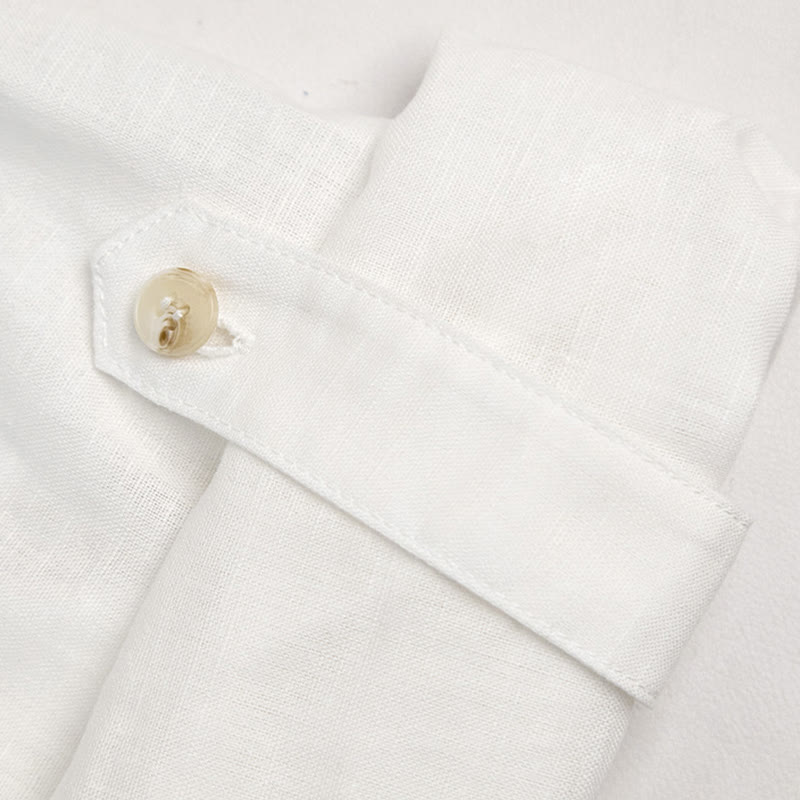 Olivenorma Camicia da donna in lino con maniche arrotolabili e scollo a V, bianca e tinta unita - image 9