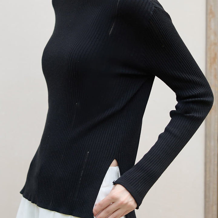 Olivenorma Maglietta a maniche lunghe con spacchi in maglia a coste, felpa da donna - image 4
