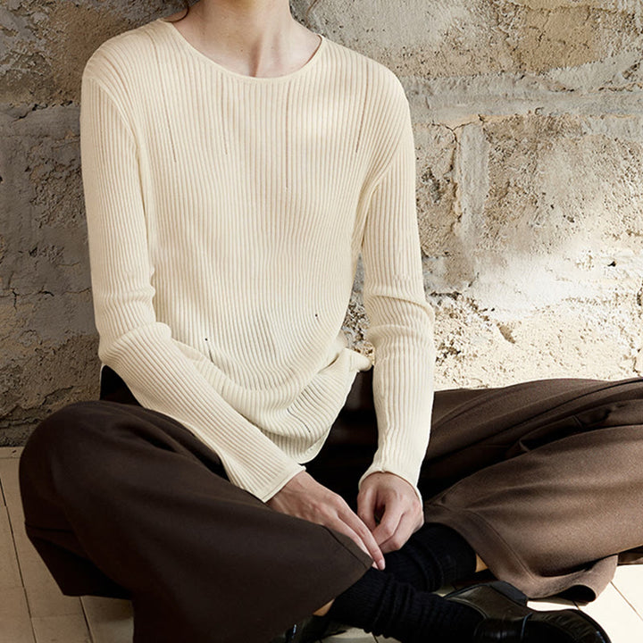 Olivenorma Maglietta a maniche lunghe con spacchi in maglia a coste, felpa da donna - image 9