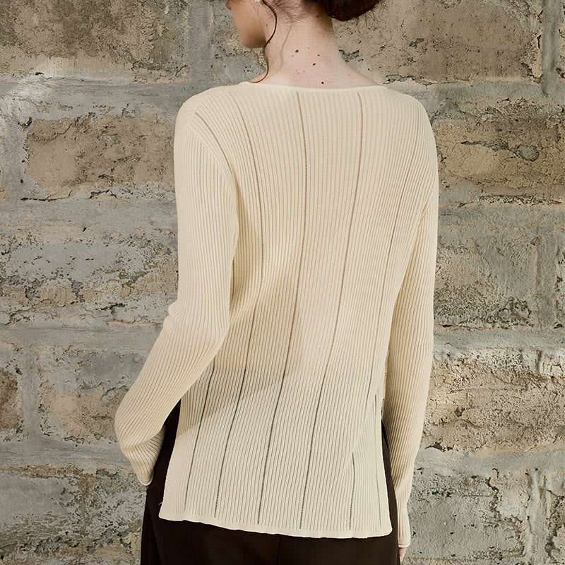 Olivenorma Maglietta a maniche lunghe con spacchi in maglia a coste, felpa da donna - image 6