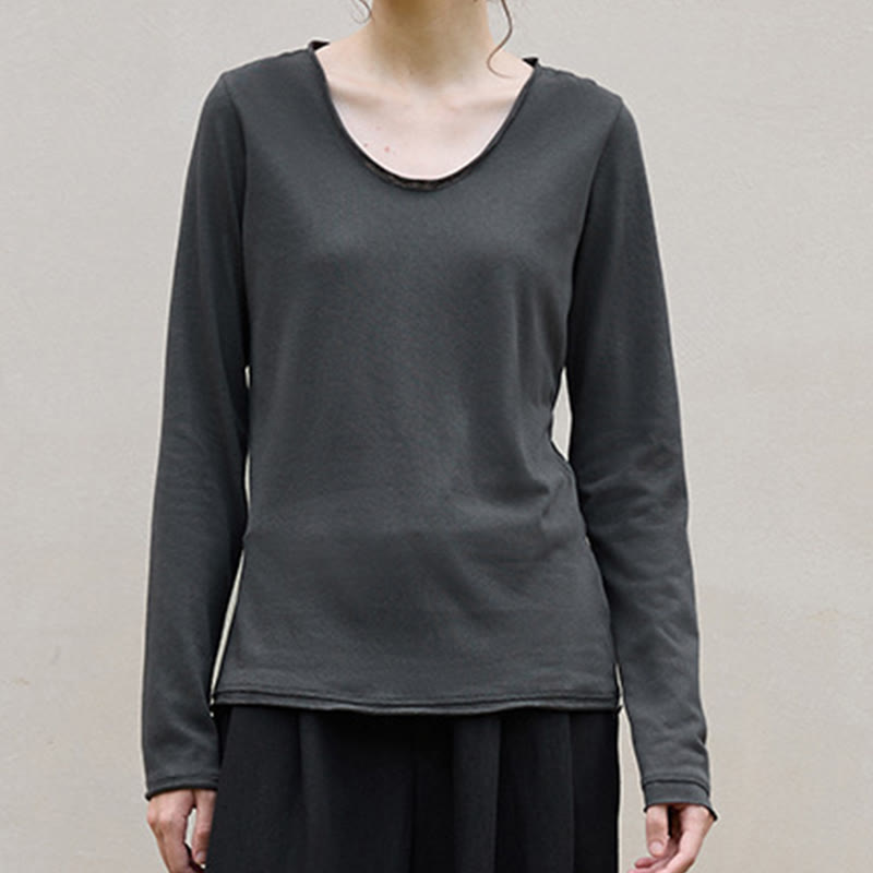 Olivenorma Felpa da donna a maniche lunghe arrotolate con colletto a forma di U in tinta unita - image 11