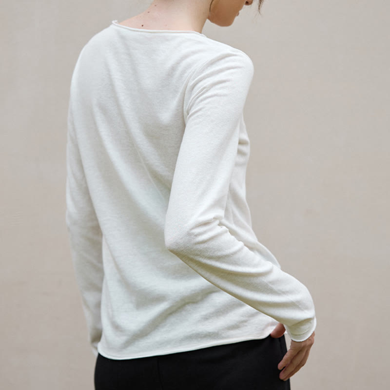 Olivenorma Felpa da donna a maniche lunghe arrotolate con colletto a forma di U in tinta unita - image 3