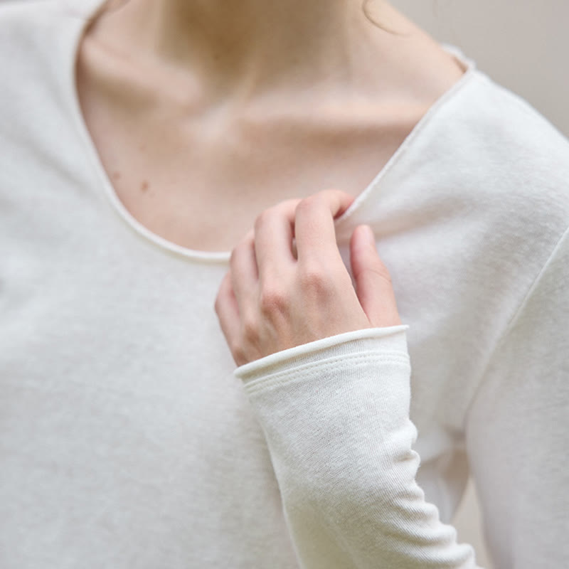 Olivenorma Felpa da donna a maniche lunghe arrotolate con colletto a forma di U in tinta unita - image 7