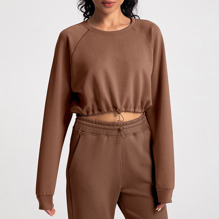 Olivenorma - Felpa casual con scollo rotondo a maniche lunghe e morbida per yoga - Caffè - XL - image 9