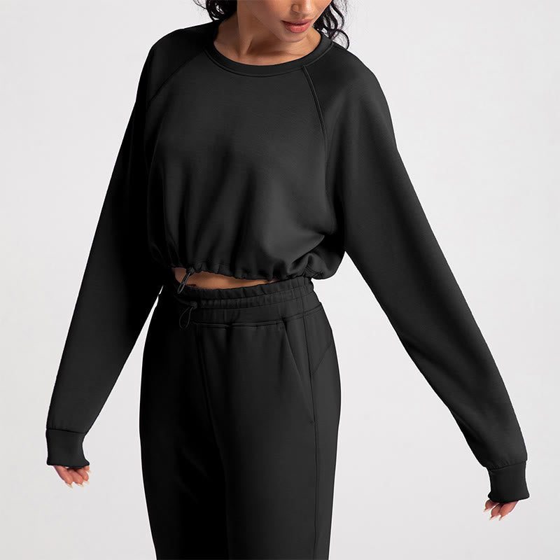 Olivenorma - Felpa casual con scollo rotondo a maniche lunghe e morbida per yoga - Nero - XL - image 12