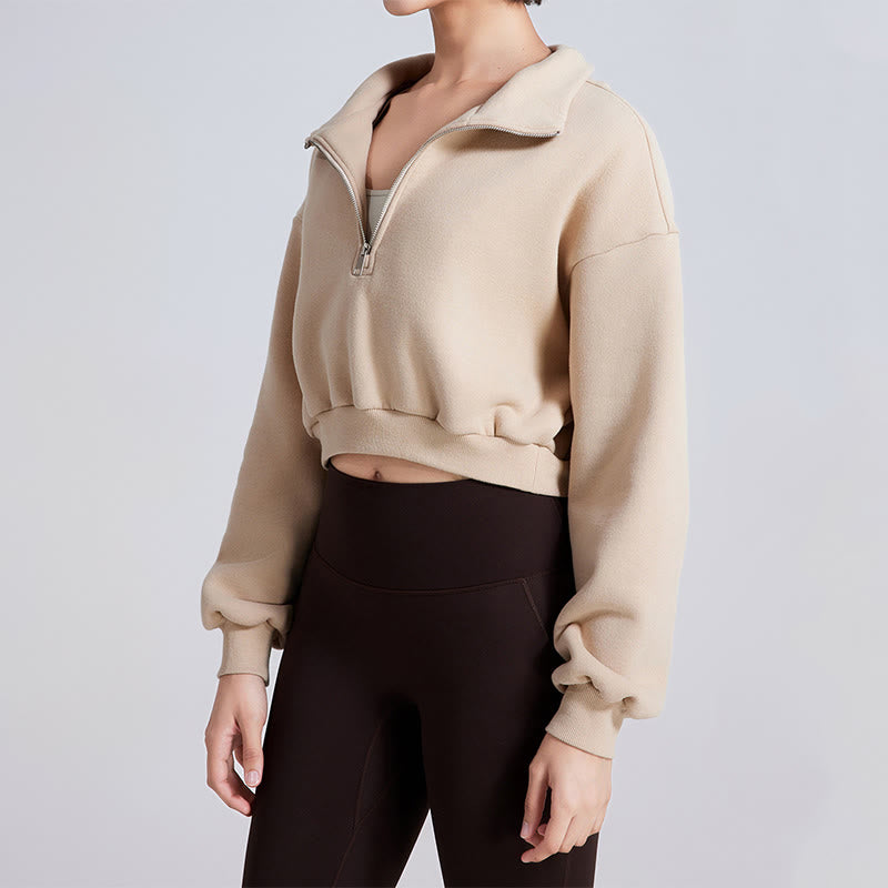 Olivenorma Hip Zip Yoga Tops Felpa oversize in pile corto - image 3