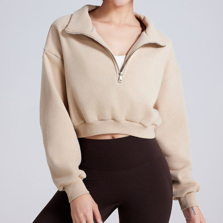 Olivenorma Hip Zip Yoga Tops Felpa oversize in pile corto - Beige - L - image 0