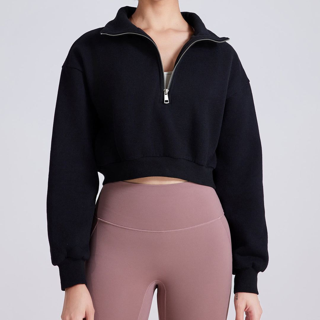 Olivenorma Hip Zip Yoga Tops Felpa oversize in pile corto - Nero - L - image 10