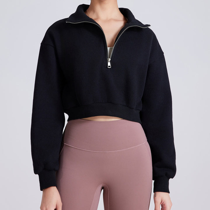 Olivenorma Hip Zip Yoga Tops Felpa oversize in pile corto - Nero - L - image 10