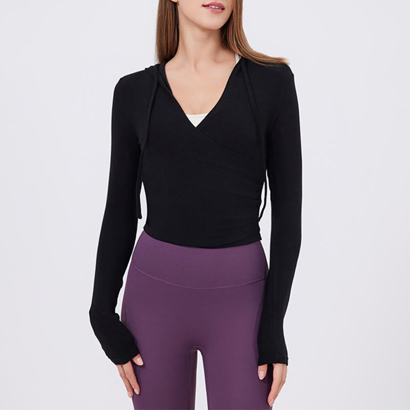 Olivenorma Top corti a maniche lunghe, traspiranti, con cappuccio per allenamento e yoga - image 10