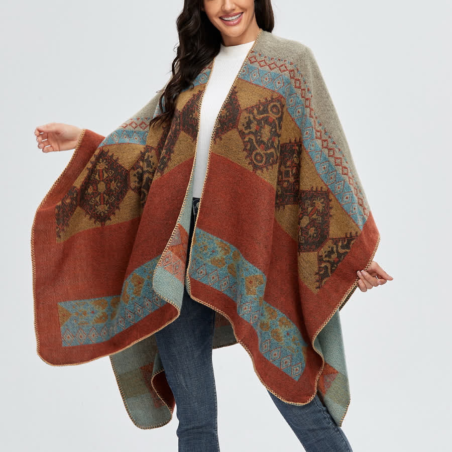 Olivenorma Boho Patchwork Cardigan Aperto Davanti Scialle - Rosso mattone - 135x155cm - image 0