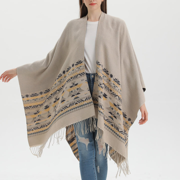 Olivenorma Boho Patchwork Cardigan Aperto Davanti Scialle - Nappe color cachi - 135x155cm - image 8