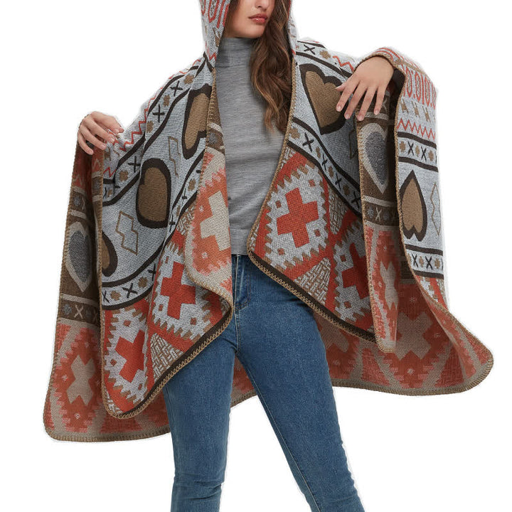 Olivenorma Boho Geometric Hooded Shawl Cardigan - image 2
