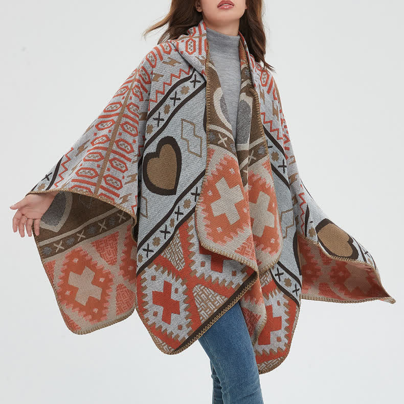 Olivenorma Boho Geometric Hooded Shawl Cardigan - image 6