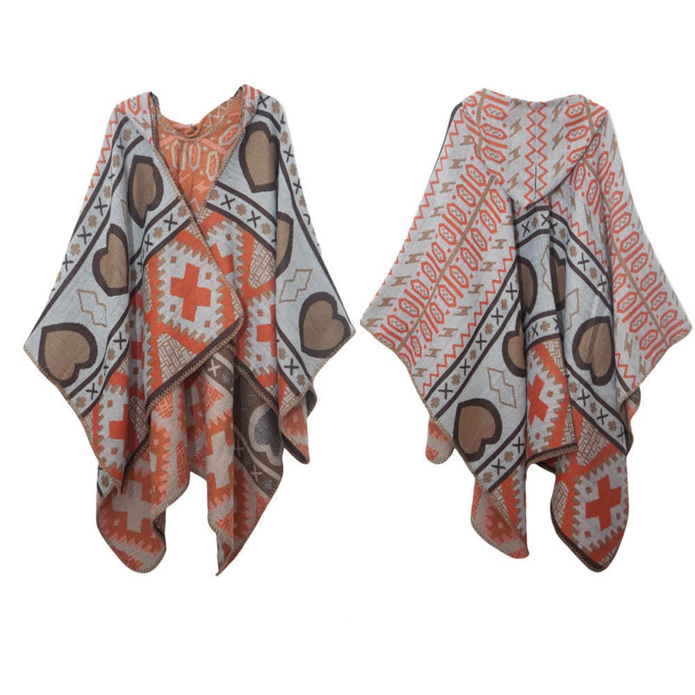 Olivenorma Boho Geometric Hooded Shawl Cardigan - Grigio - 150x130cm - image 1