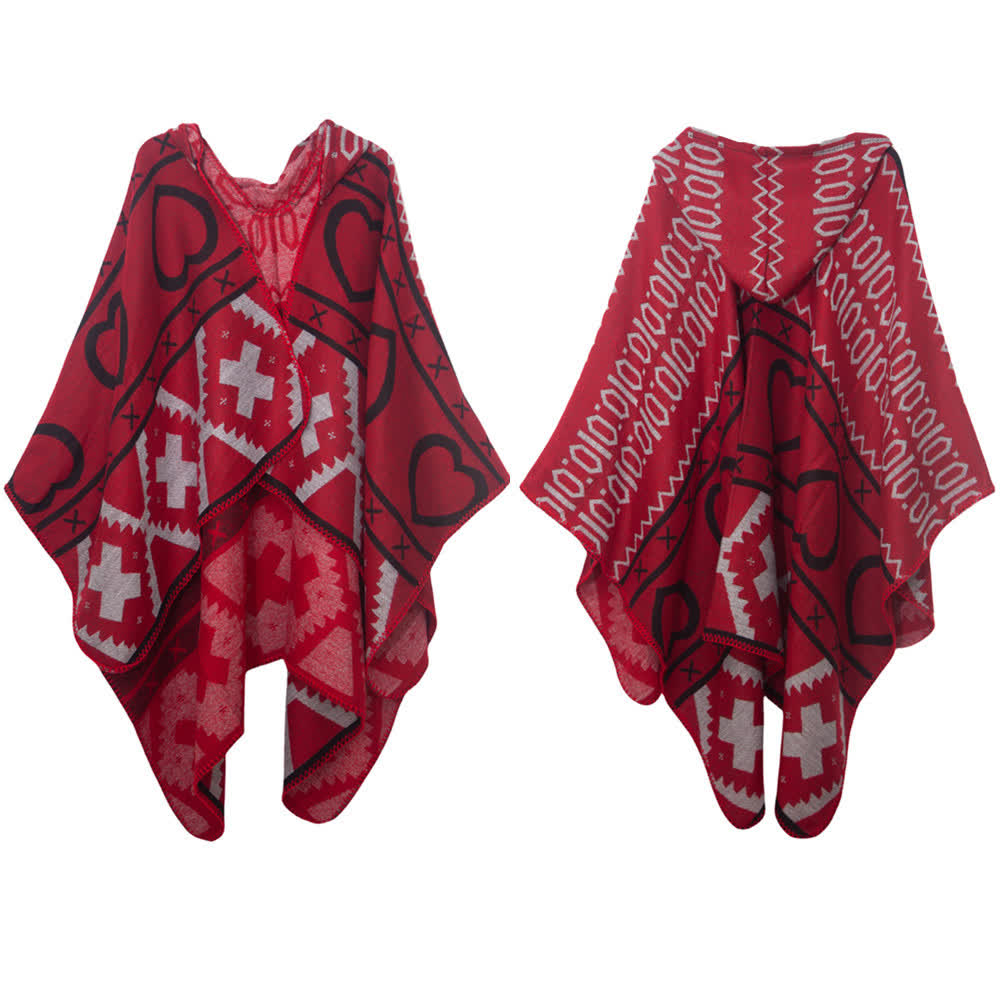 Olivenorma Boho Geometric Hooded Shawl Cardigan - Rosso - 150x130cm - image 8