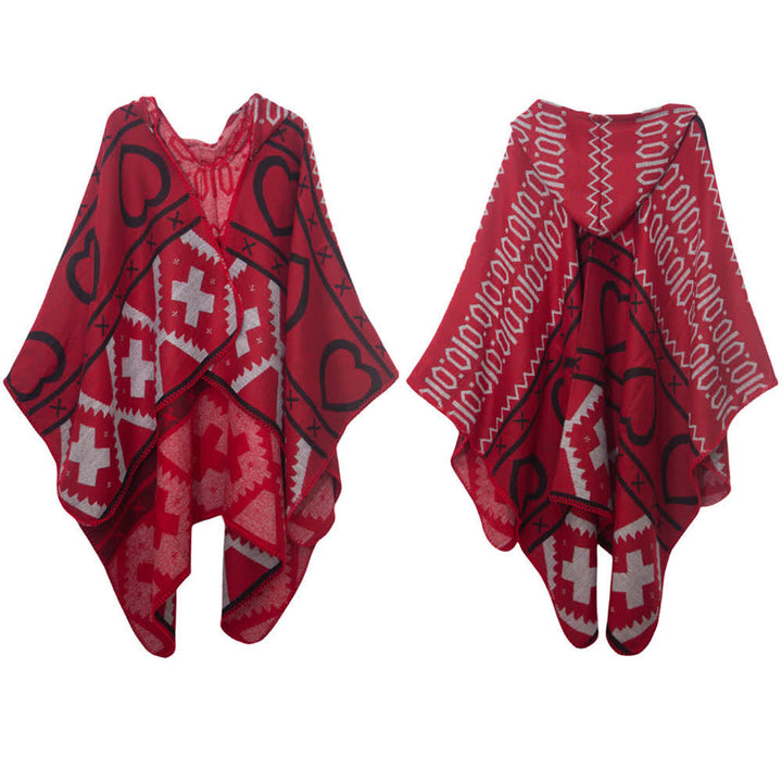 Olivenorma Boho Geometric Hooded Shawl Cardigan - Rosso - 150x130cm - image 8