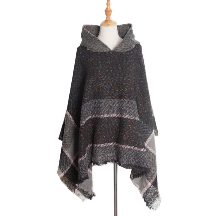 Olivenorma Cozy Herringbone Pullover Poncho Scialle - Nero - image 20