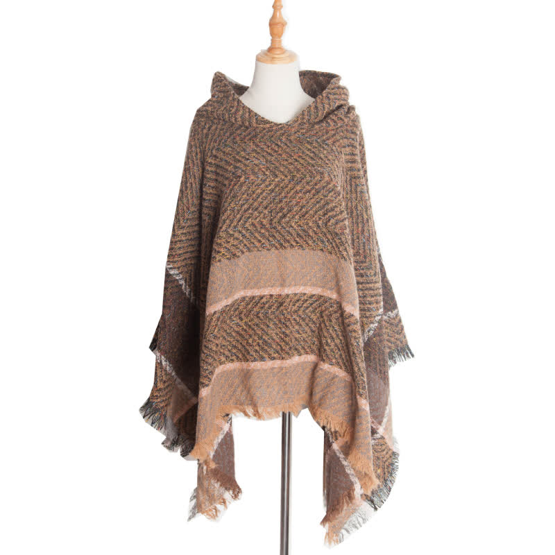 Olivenorma Cozy Herringbone Pullover Poncho Scialle - Marrone - image 18