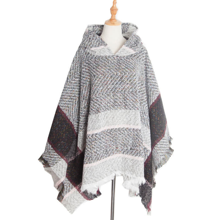Olivenorma Cozy Herringbone Pullover Poncho Scialle - Grigio chiaro - image 14