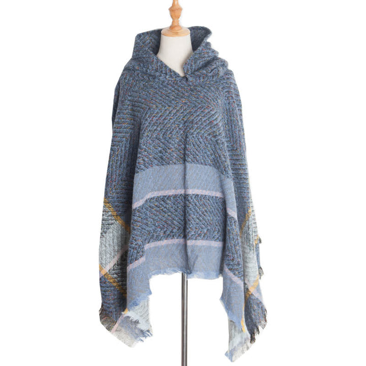 Olivenorma Cozy Herringbone Pullover Poncho Scialle - Blu - image 16