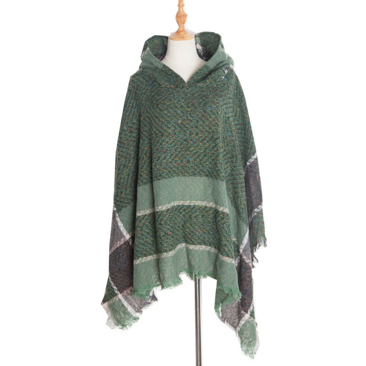 Olivenorma Cozy Herringbone Pullover Poncho Scialle - Verde - image 12