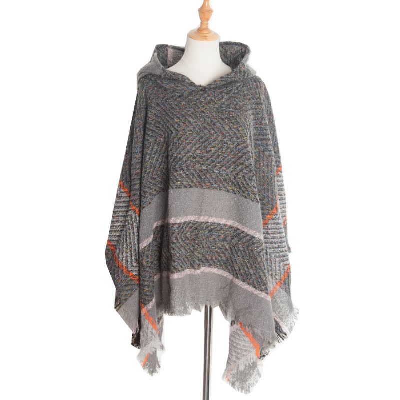 Olivenorma Cozy Herringbone Pullover Poncho Scialle - Grigio scuro - image 15