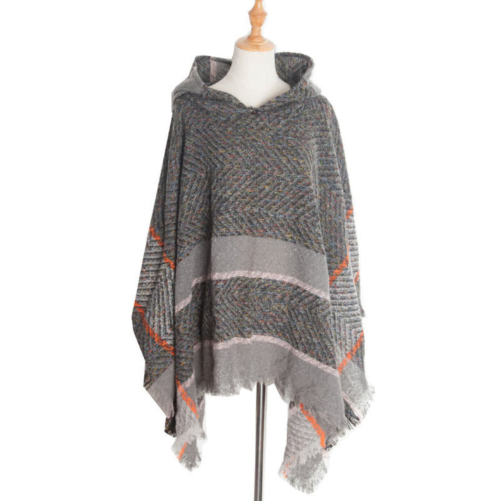 Olivenorma Cozy Herringbone Pullover Poncho Scialle - Grigio scuro - image 15