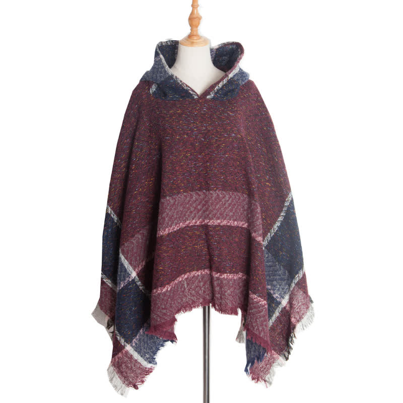 Olivenorma Cozy Herringbone Pullover Poncho Scialle - Borgogna - image 17