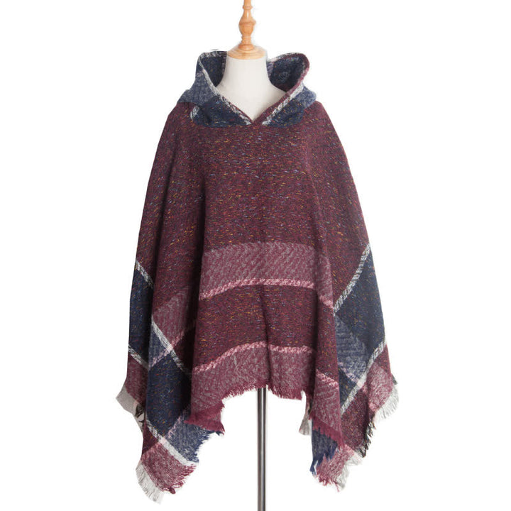 Olivenorma Cozy Herringbone Pullover Poncho Scialle - Borgogna - image 17