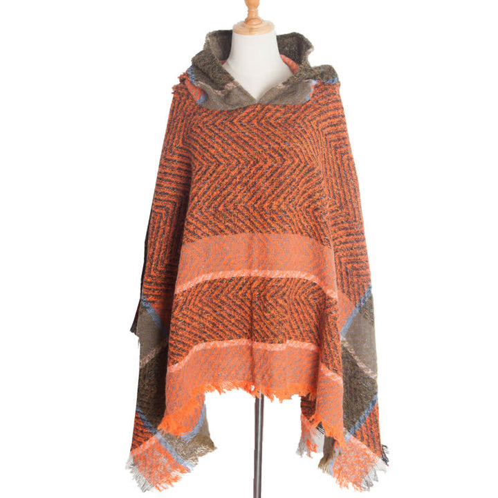 Olivenorma Cozy Herringbone Pullover Poncho Scialle - Arancia - image 1