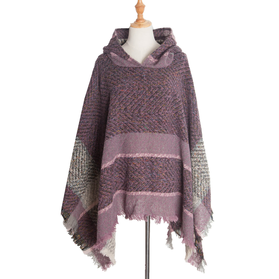 Olivenorma Cozy Herringbone Pullover Poncho Scialle - Viola - image 13