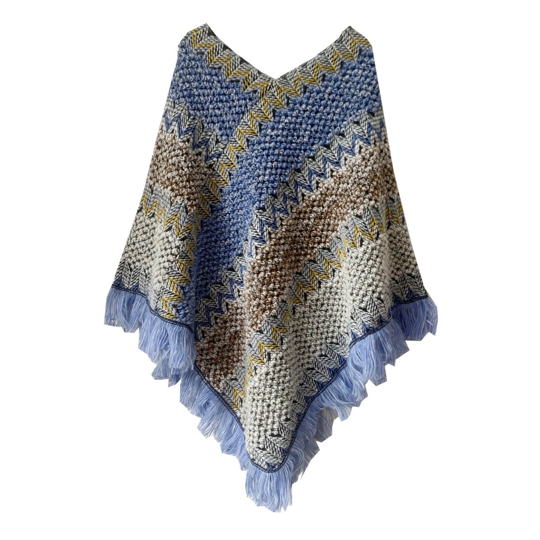 Olivenorma Boho Chic Scialle con frange - Blu-Marrone - image 13