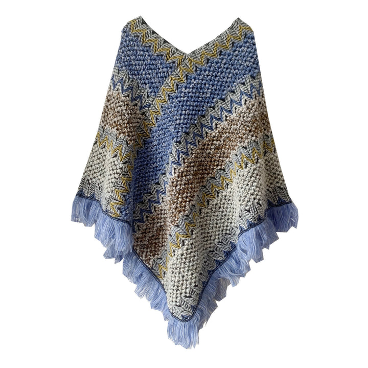 Olivenorma Boho Chic Scialle con frange - Blu-Marrone - image 13