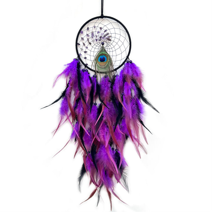 Olivenorma Acchiappasogni in piuma di pavone turchese e agata rossa - Ametista - Senza luci - image 10