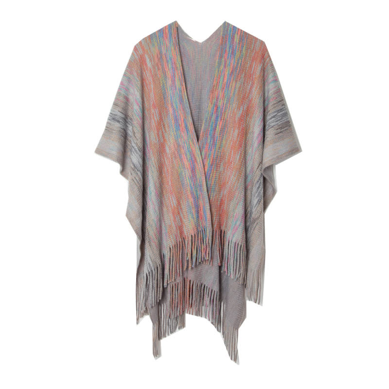 Olivenorma Poncho con volant e nappe Cardigan Scialle - Grigio chiaro - image 9