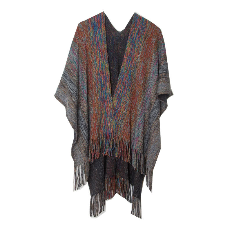 Olivenorma Poncho con volant e nappe Cardigan Scialle - Grigio scuro - image 10