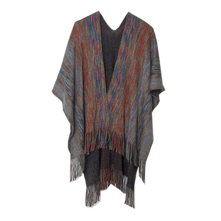Olivenorma Poncho con volant e nappe Cardigan Scialle - Grigio scuro - image 10