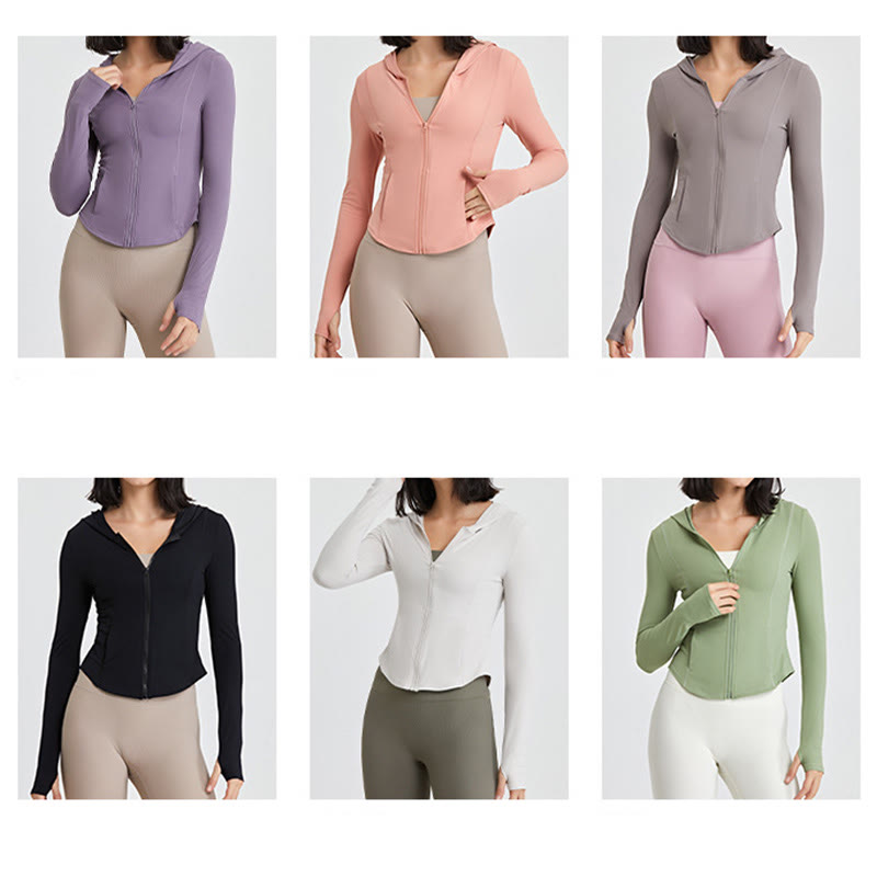 Olivenorma Maglie da allenamento a maniche lunghe, top da yoga con cerniera, felpe con cappuccio e giacca - image 19