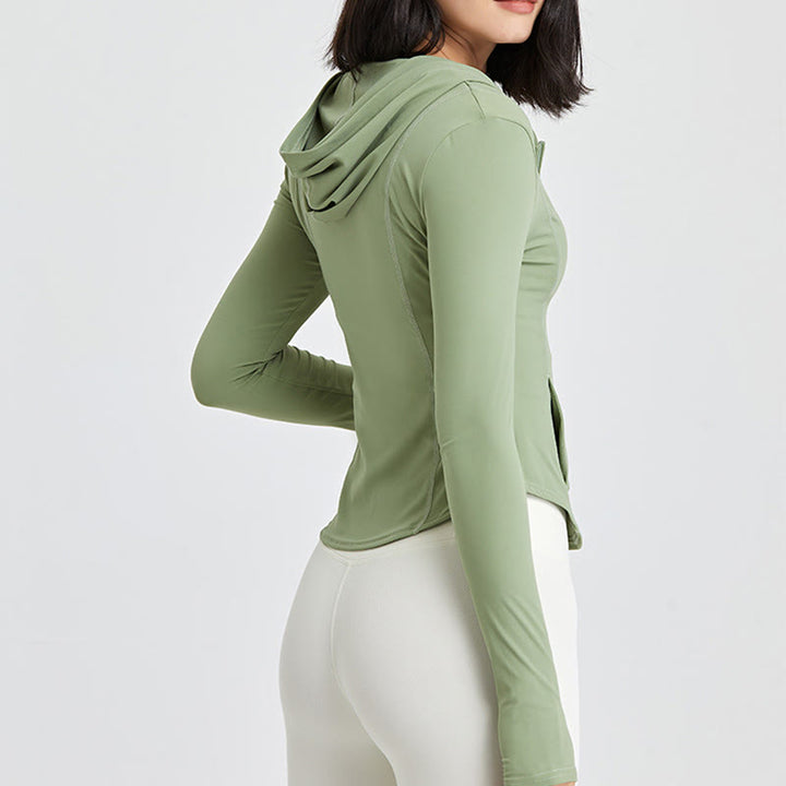 Olivenorma Maglie da allenamento a maniche lunghe, top da yoga con cerniera, felpe con cappuccio e giacca - image 3