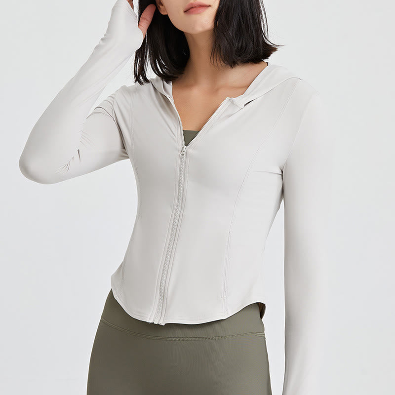 Olivenorma Maglie da allenamento a maniche lunghe, top da yoga con cerniera, felpe con cappuccio e giacca - Bianco - XL - image 7