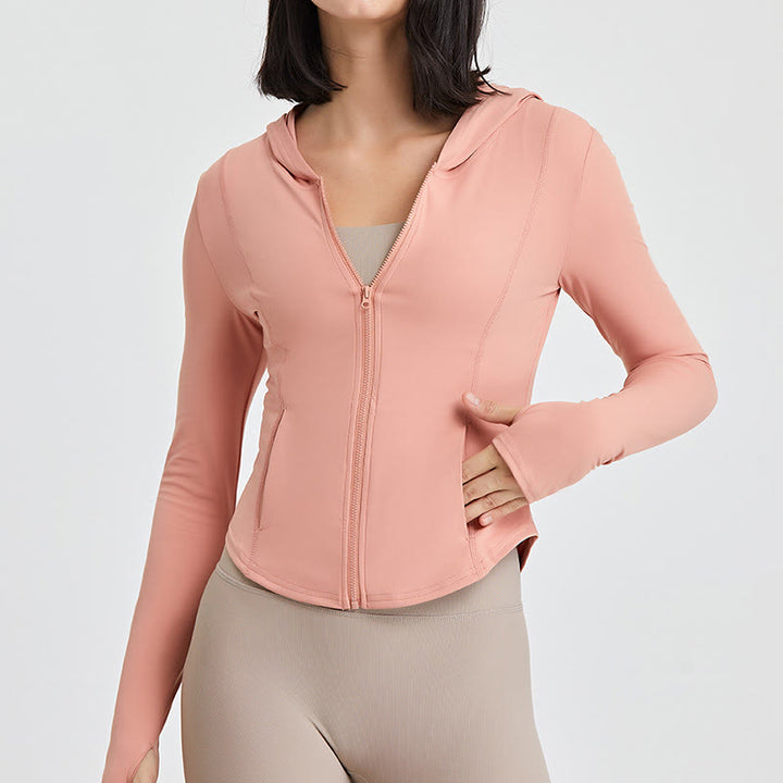 Olivenorma Maglie da allenamento a maniche lunghe, top da yoga con cerniera, felpe con cappuccio e giacca - Rosa - XL - image 13
